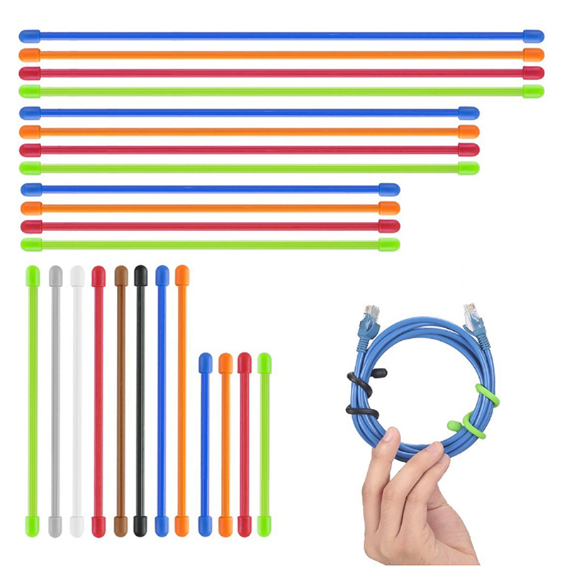 Gear Tie Reusable - 5 個のシリコンジップタイ、スチールコアシリコンツイストタイ、再利用可能なゴムツイストタイ、整理用ケーブルタイ