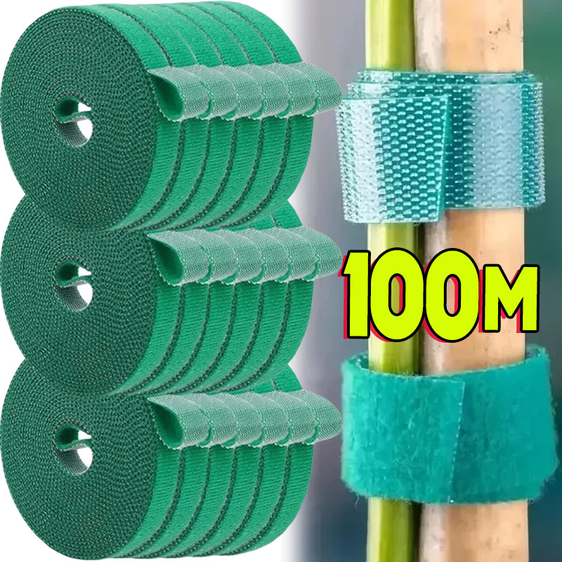 Gear Tie Reusable - 1/100 メートル調整可能な自己粘着植物ナイロンケーブルタイ植物フックループサポート庭の麻ひも包帯再利用可能なファスナーテープストリップ