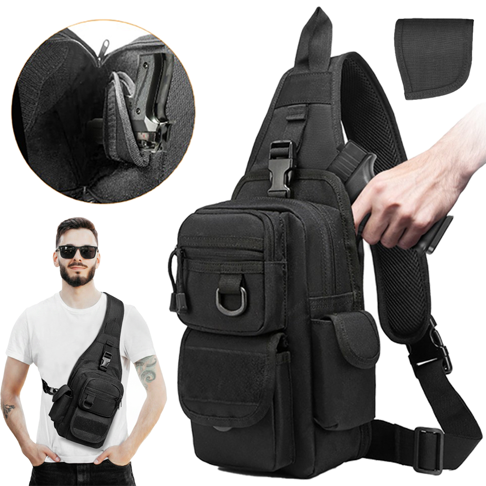 Edc Concealed Carry Holster - 戦術ピストルバッグ隠しキャリーガンバッグクロスボディスリングバックパックショルダーチェストバッグピストルホルスター付きEDCポーチハンティング用
