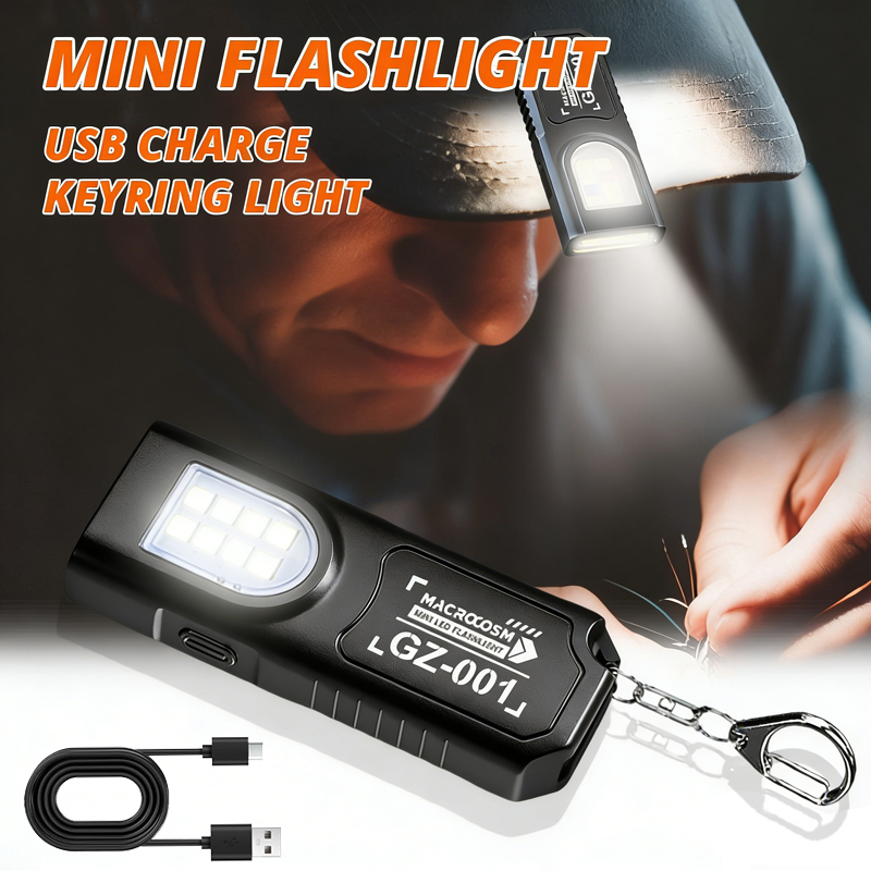 Keychain Flashlight - LED キーホルダー懐中電灯タイプ C 充電式 550LM ポータブルミニトーチポケットランタンフラッドワークライト緊急用マグネット付き