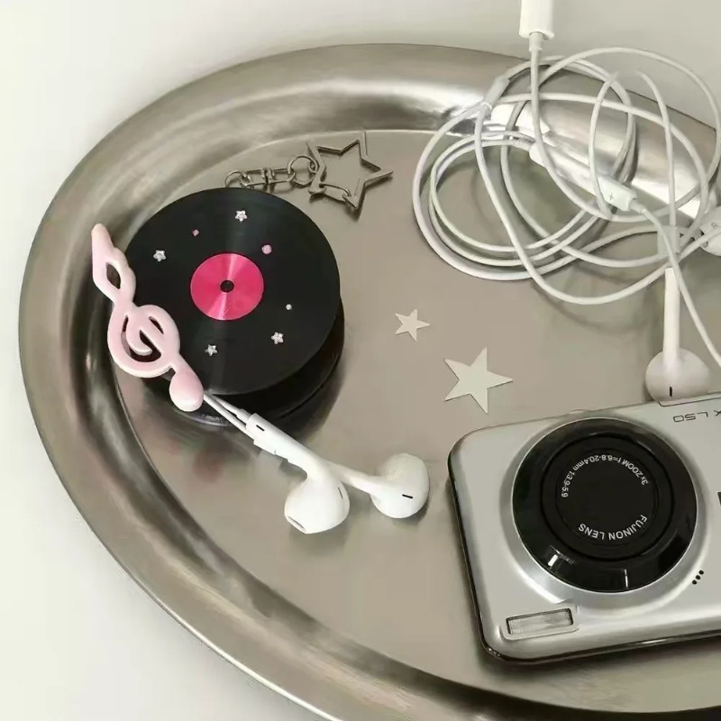 Cable Winder Keychain - かわいいレコードケーブルオーガナイザー – スターキーホルダー付きト音記号型イヤホン・データケーブル収納用ワインダー