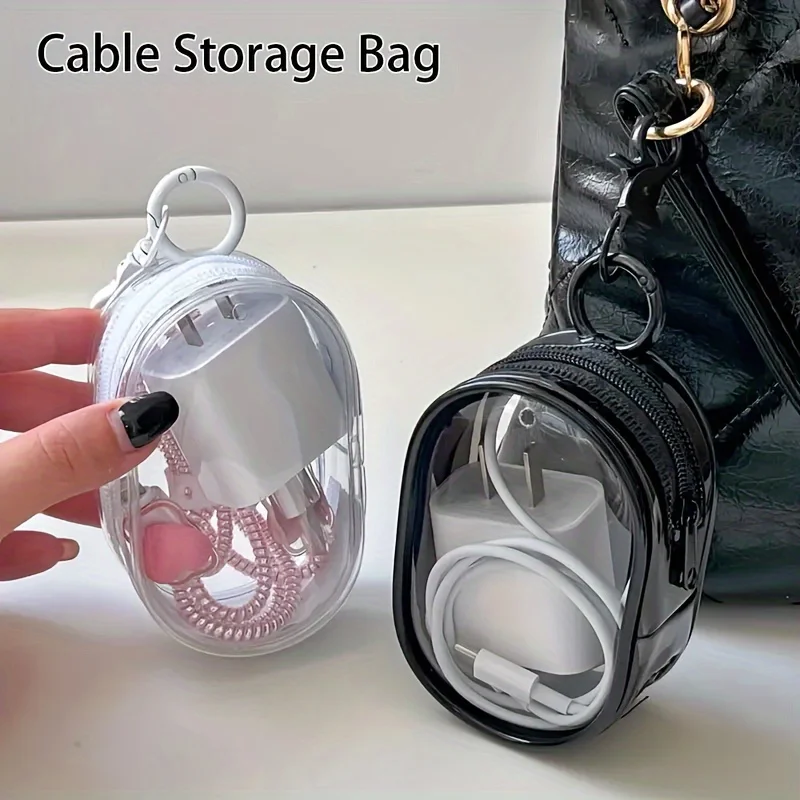 ポータブルミニクリアジッパー収納バッグ - イヤホンや充電器 - Cable Winder Keychain のレビューと価格