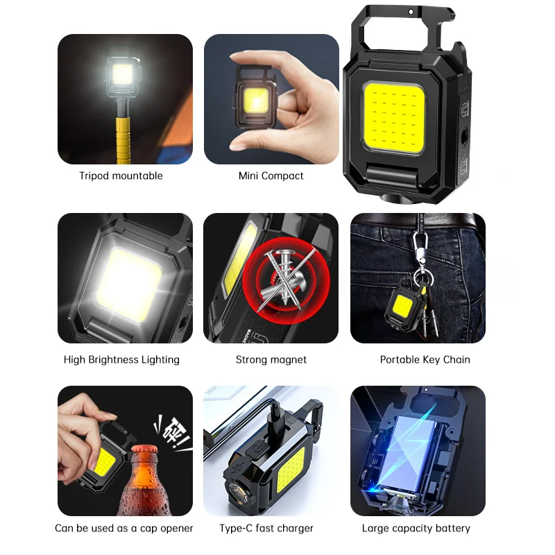 ミニ LED ハンドヘルド懐中電灯 USB 充電式 LED  - Keychain Flashlight のレビューと価格